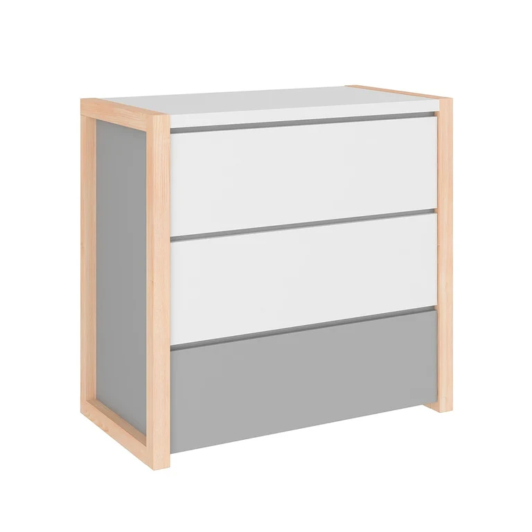 Commode 3 tiroirs Bellamy Pinette Blanc et gris
