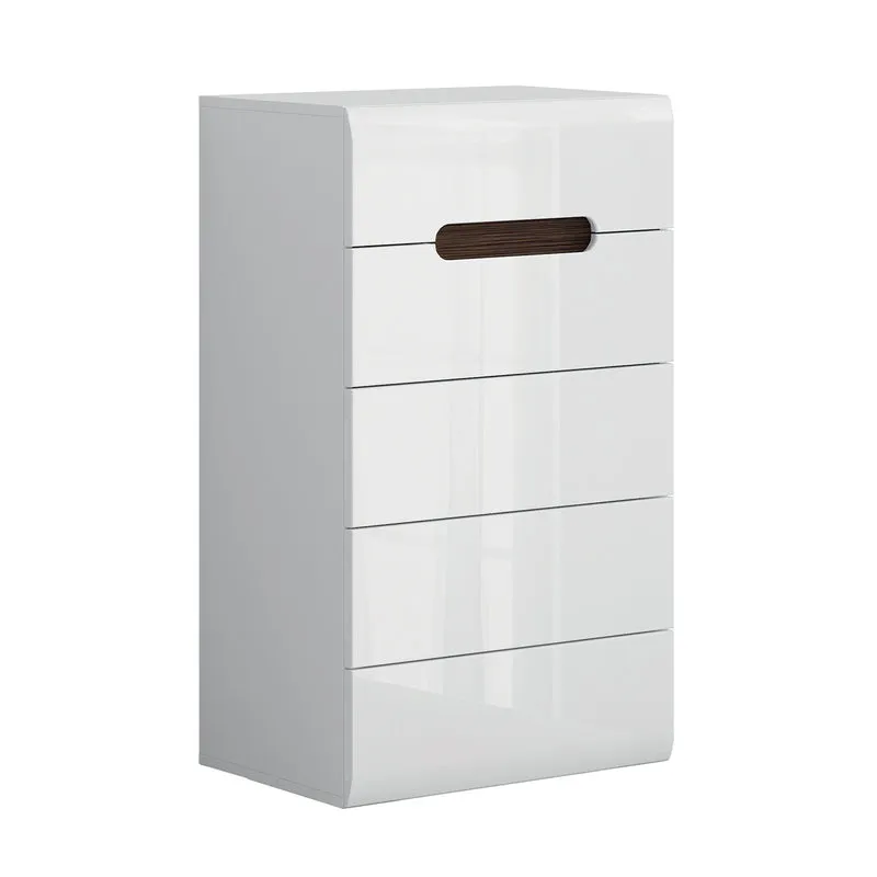 Chiffonnier 5 tiroirs Darrel Blanc laqué et Bois