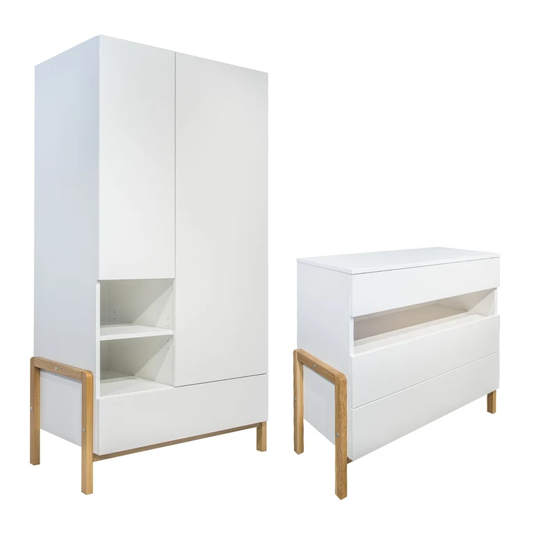 Commode 3 tiroirs et armoire 2 portes 1 tiroir Kocot Kids Victor - Blanc et Chêne