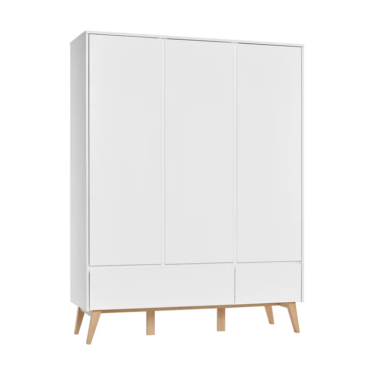 Armoire 3 portes 2 tiroirs Pinio Swing - Blanc et bois