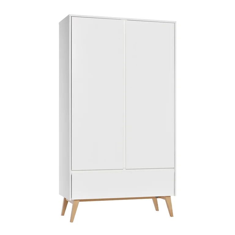 Armoire 2 portes 1 tiroir Pinio Swing - Blanc et bois