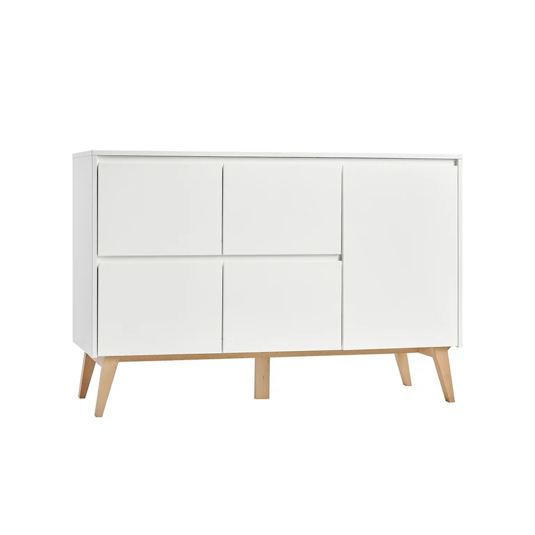 Commode 4 tiroirs 1 porte Pinio Swing - Blanc et bois