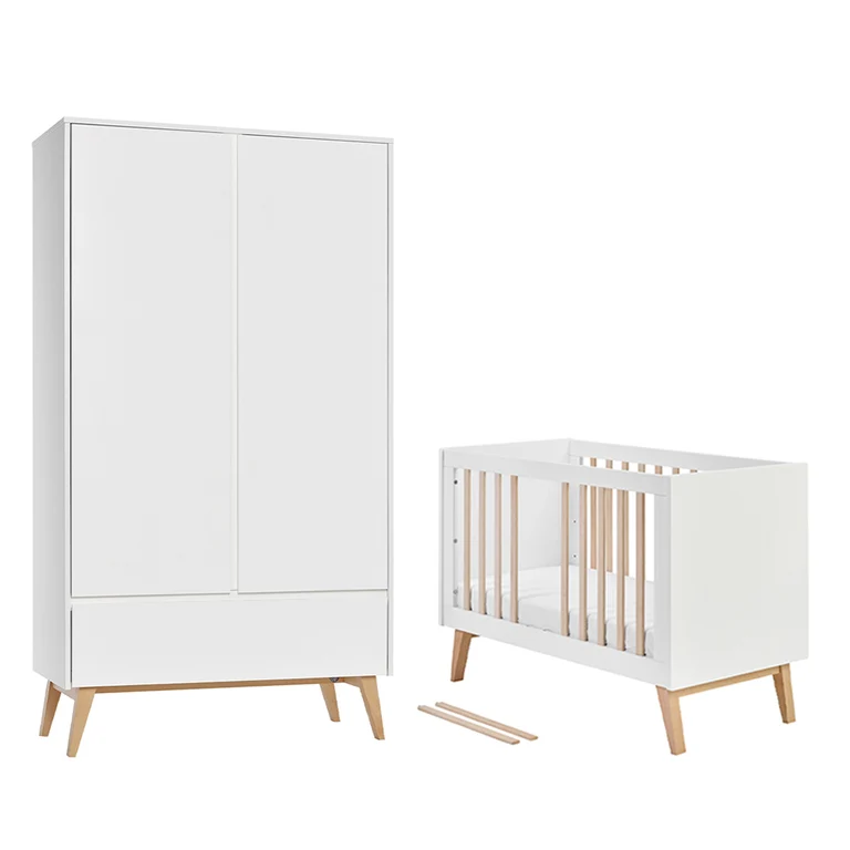 Lit évolutif 60x120 et armoire 2 portes Pinio Swing - Blanc et bois