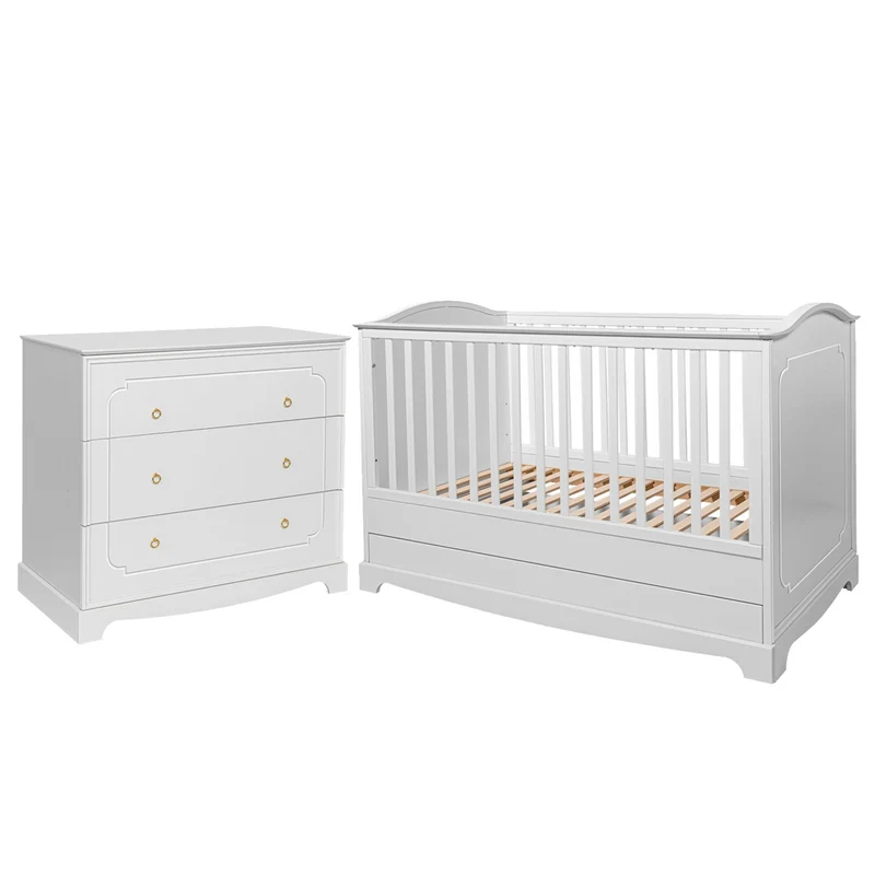 Lit évolutif 70x140 et commode 3 tiroirs Bellamy Royal - Blanc