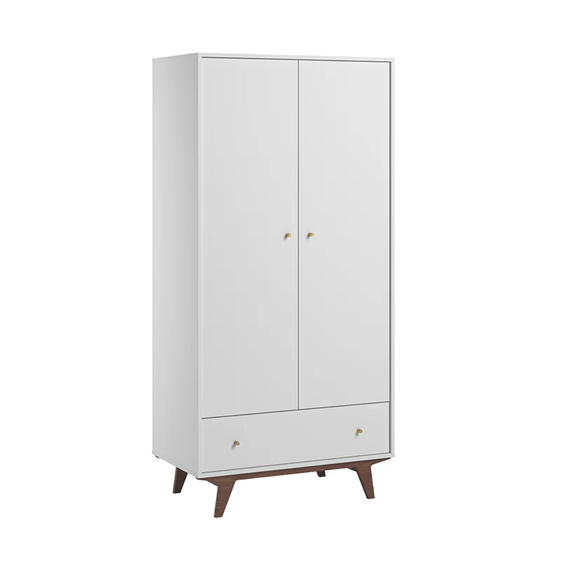 Armoire 2 portes 1 tiroir Vox Mid - Blanc et bois