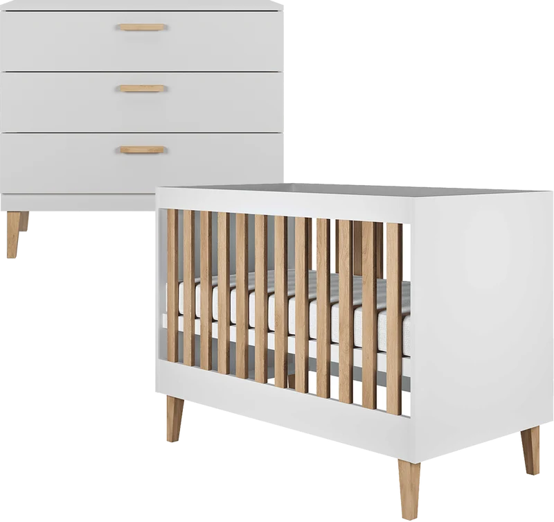 Lit bébé 60x120 et commode Kocot Kids Kubi - Blanc