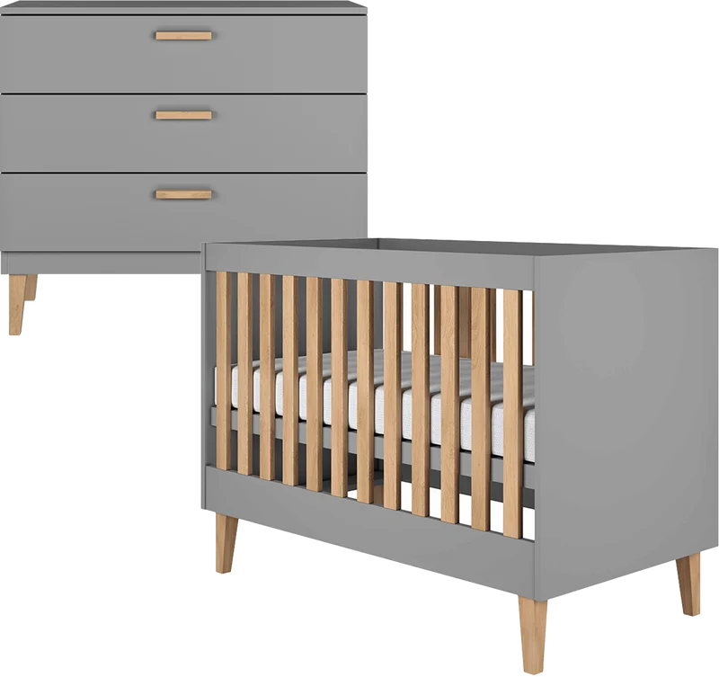 Lit bébé 60x120 et commode Kocot Kids Kubi - Gris
