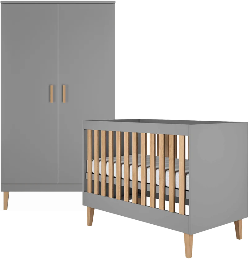 Lit bébé 60x120 et armoire Kocot Kids Kubi - Gris