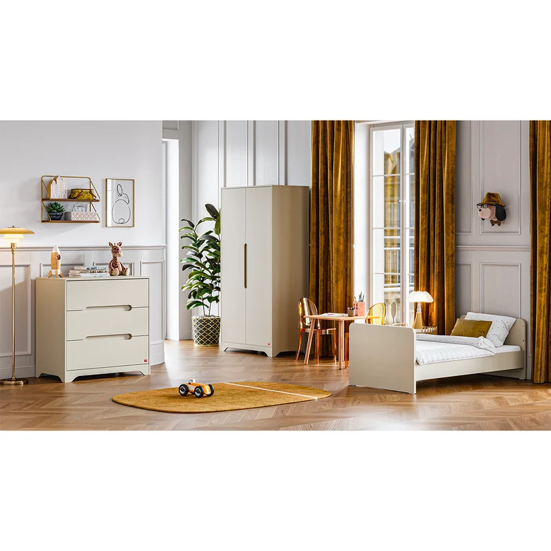 Chambre complète lit évolutif 70x140 commode à langer et armoire 2 portes Vox Ova Beige