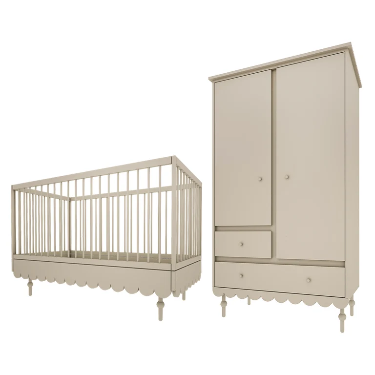 Lit évolutif 70x140 et armoire 2 portes Wood Luck Babushka Olive