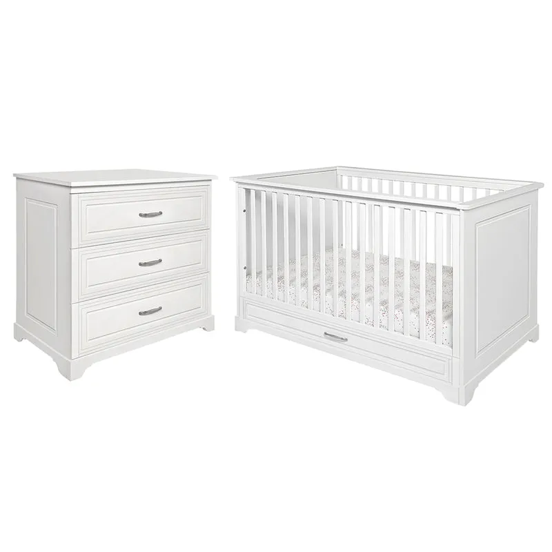 Lit évolutif 70x140 et commode 3 tiroirs Novelies Melody Blanc