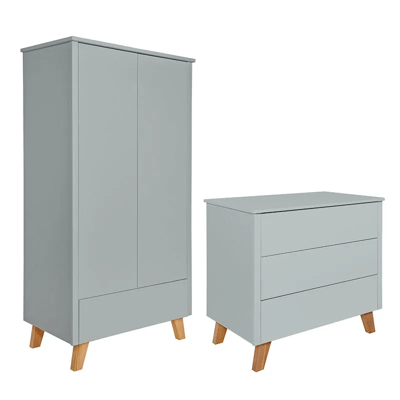 Commode 3 tiroirs et armoire 2 portes Novelies Zara Gris