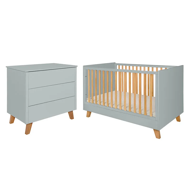 Lit évolutif 70x140 et commode 3 tiroirs Novelies Zara Gris