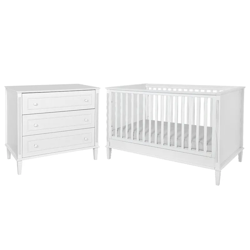 Lit évolutif 70x140 et commode 3 tiroirs Novelies Bianka Blanc