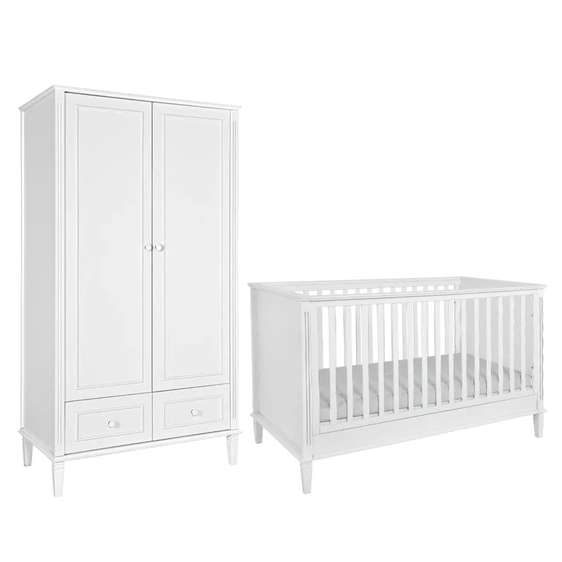 Lit évolutif 70x140 et armoire 2 portes Novelies Bianka Blanc