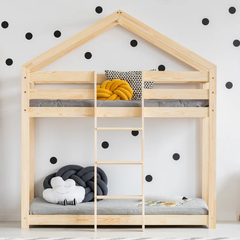 Lit cabane superposé 90x200 sommier inclus Hortense Bois
