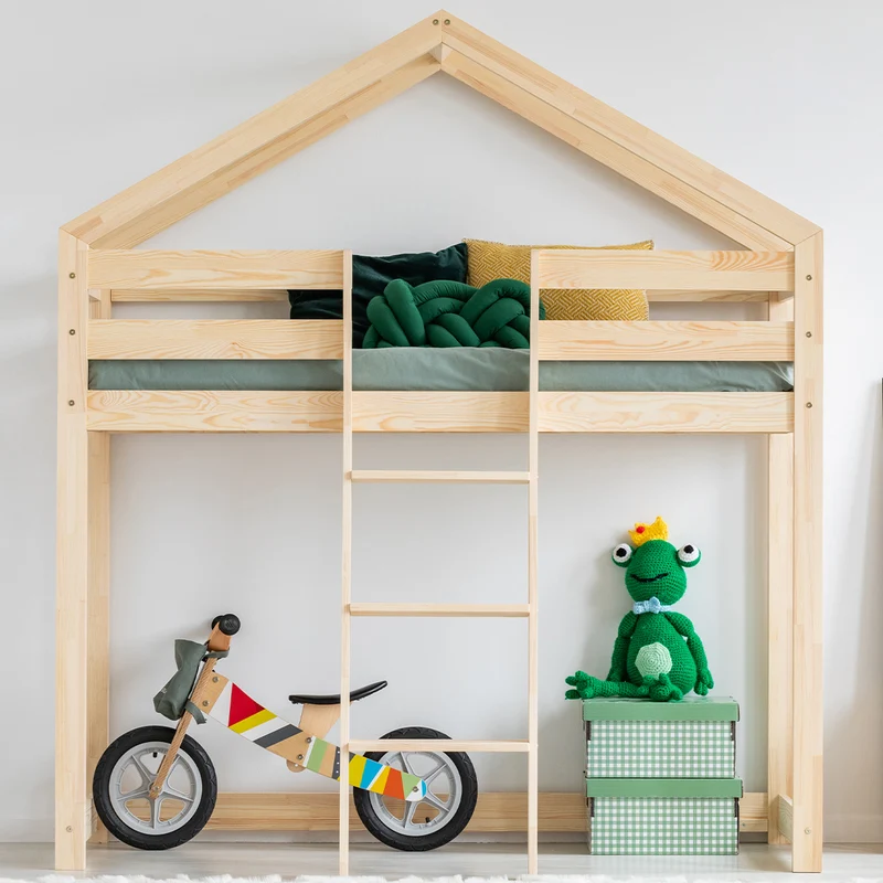 Lit cabane mi-hauteur 90x190 sommier inclus Jeanne Bois