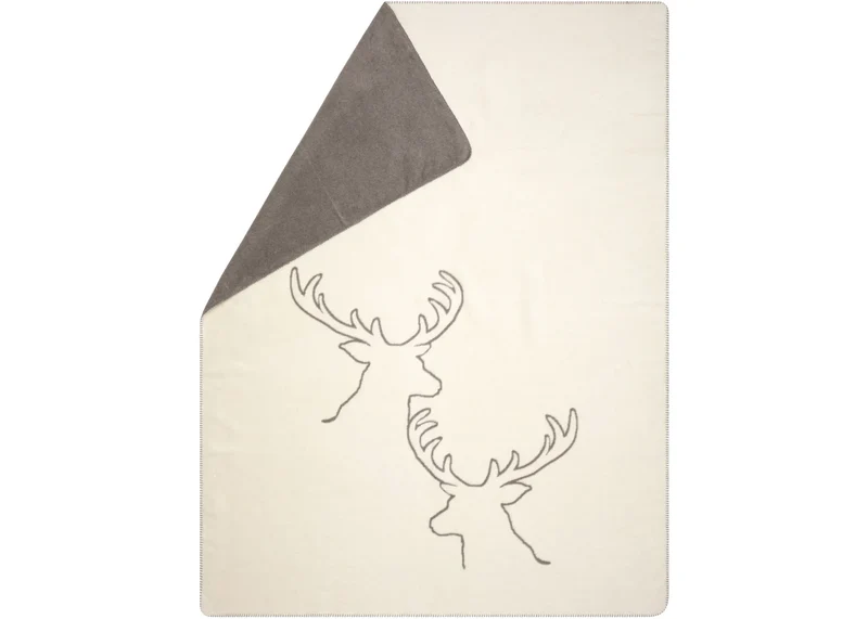 Plaid SAVONA 200x150 cm têtes de cerf linéaires beige