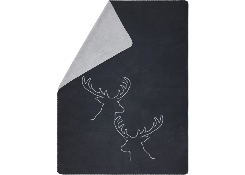 Plaid SAVONA 200x150 cm têtes de cerf linéaires noir