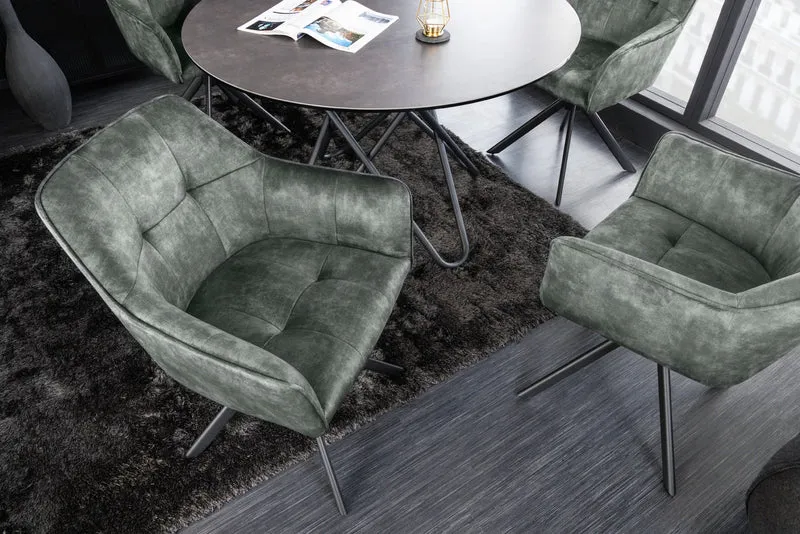 Lot de 2x chaises design LOFT en velours vert pivotante structure métal noir avec accoudoirs