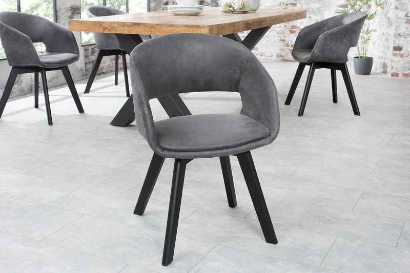 Lot de 2x chaises design NORDIC STAR tissu texturé gris bois massif avec accoudoirs rembourrés