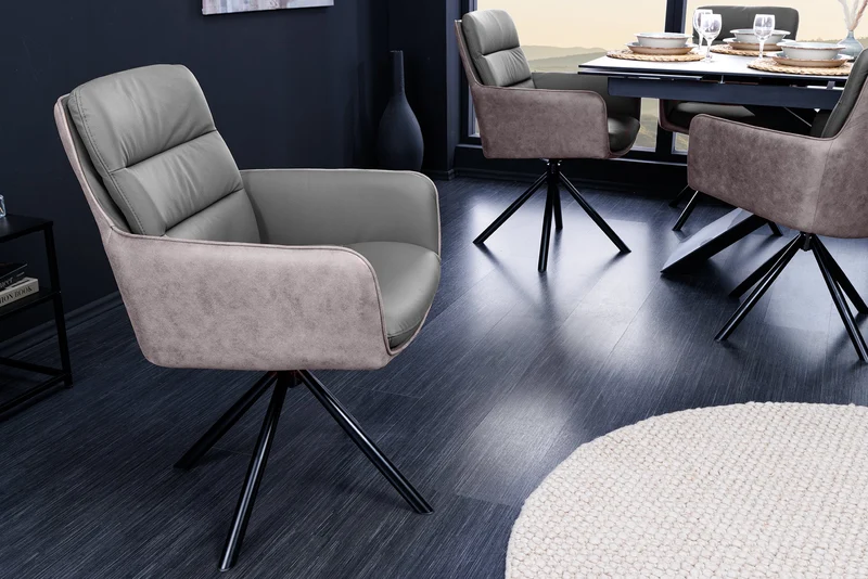 Chaise pivotante design BIG GEORGE taupe cuir véritable microfibre avec accoudoirs Rétro