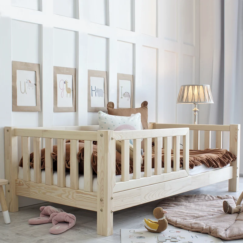 Lit 90x190 barrière et sommier inclus pieds 10 cm Agnès Bois