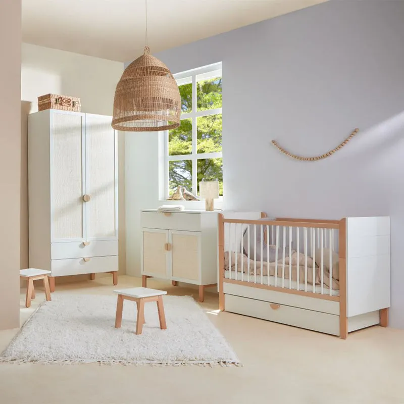 Chambre complète lit bébé 60x120 commode à langer et armoire 2 portes Bellamy Laurie Blanc et bois