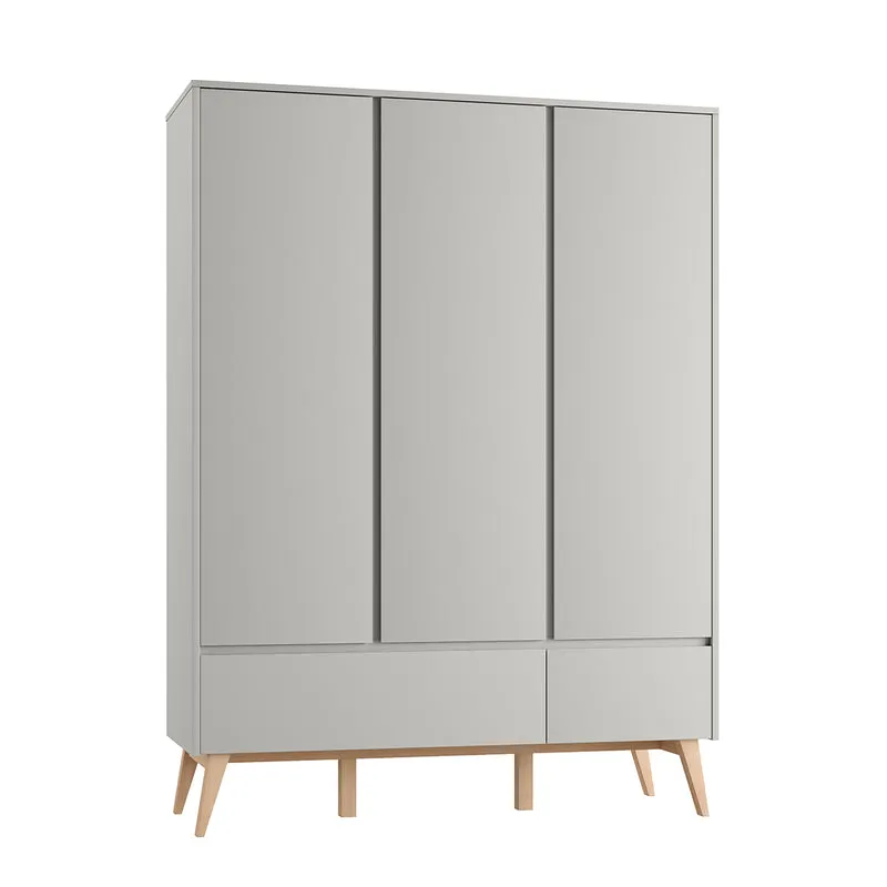 Armoire 3 portes 2 tiroirs Pinio Swing Gris et bois