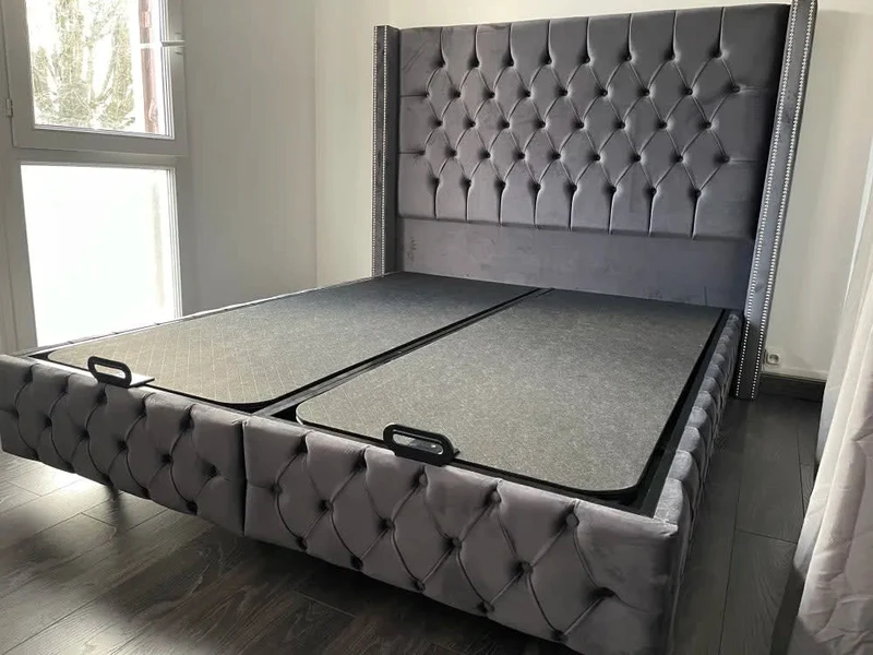 Lit coffre BOX clouté 140x190 cm