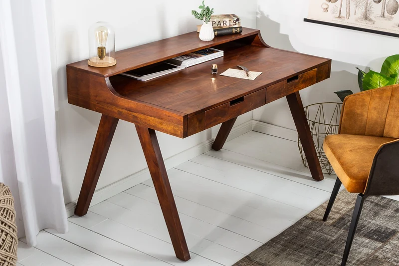 Secrétaire massif MONSOON 100cm bureau en acacia finition frappante