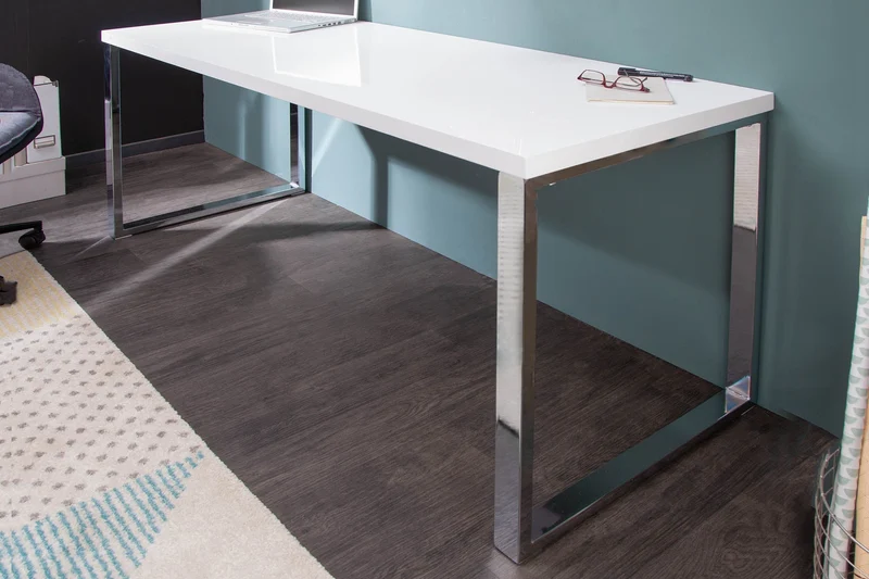Bureau moderne WHITE DESK Table de bureau blanc brillant 140 cm
