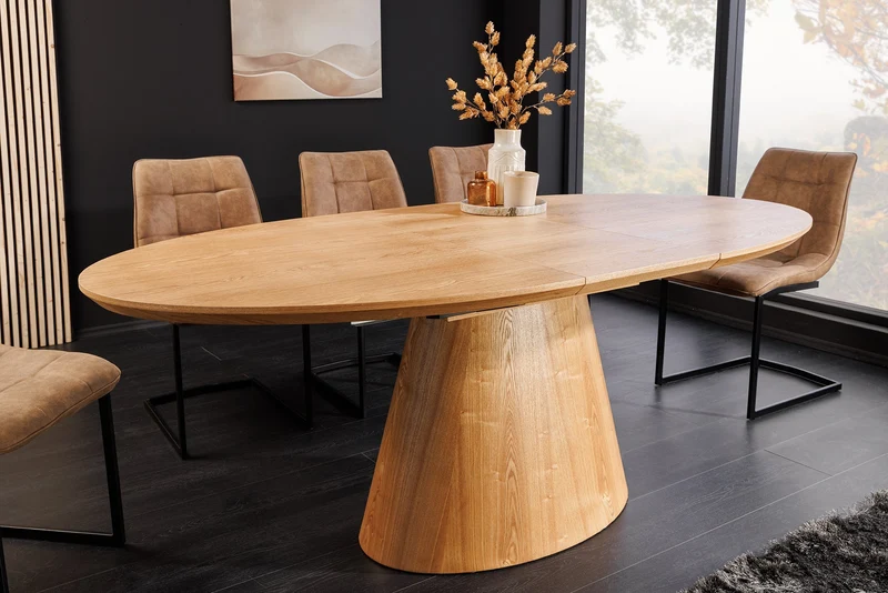 Table à manger extensible UNIQUE 160-200cm en bois de chêne naturel avec piètement colonne