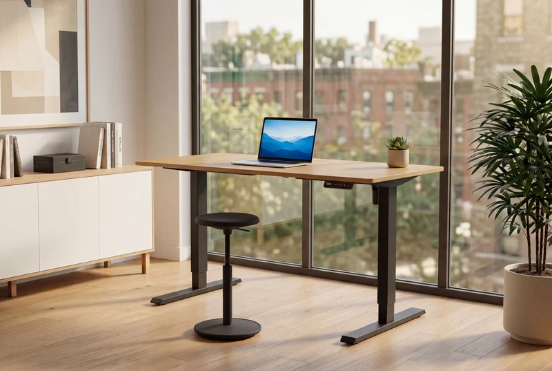 Bureau réglable en hauteur OAK DESK 140cm design chêne naturel structure métal noir