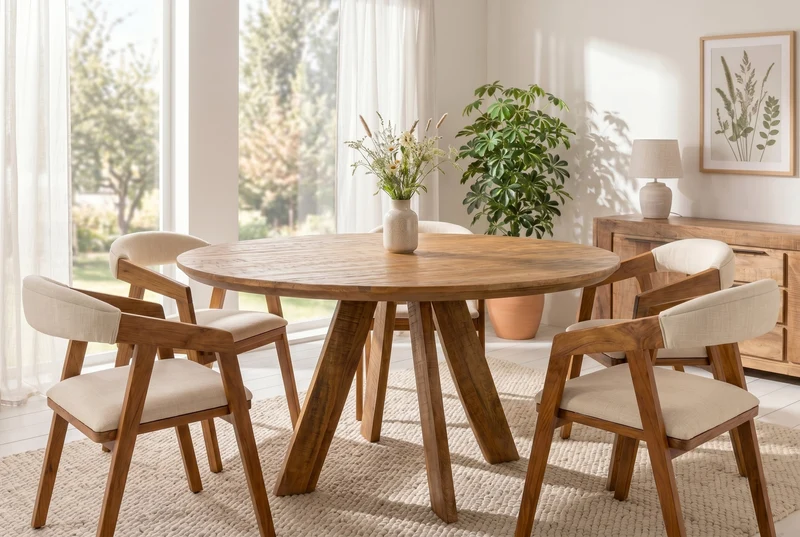 Table à manger ronde ART WOOD 140cm en manguier massif marron