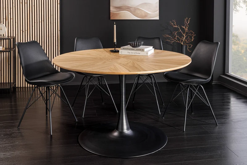 Table à manger ronde ATELIER 120cm chêne naturel pied colonne métal noir