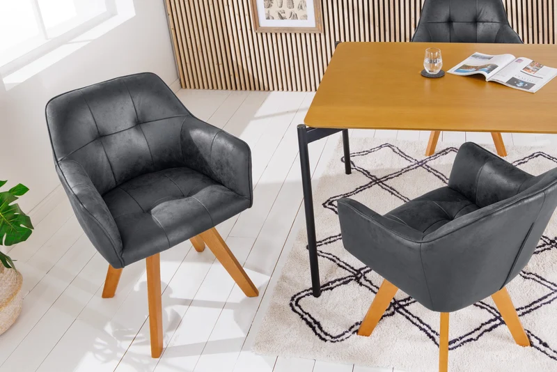 Lot de 2x chaises design LOFT gris antique en microfibre pivotante en bois de hêtre massif avec accoudoirs