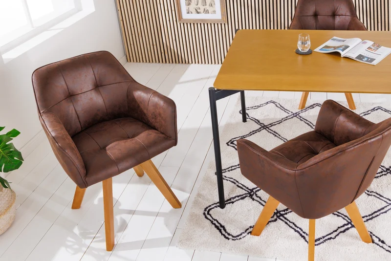 Lot de 2x chaises design LOFT pivotante en microfibre marron antique en hêtre massif avec accoudoirs