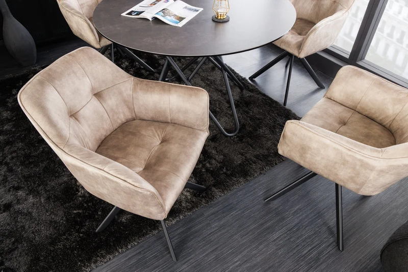Lot de 2x chaises design LOFT velours champagne pivotante structure métal noir avec accoudoirs