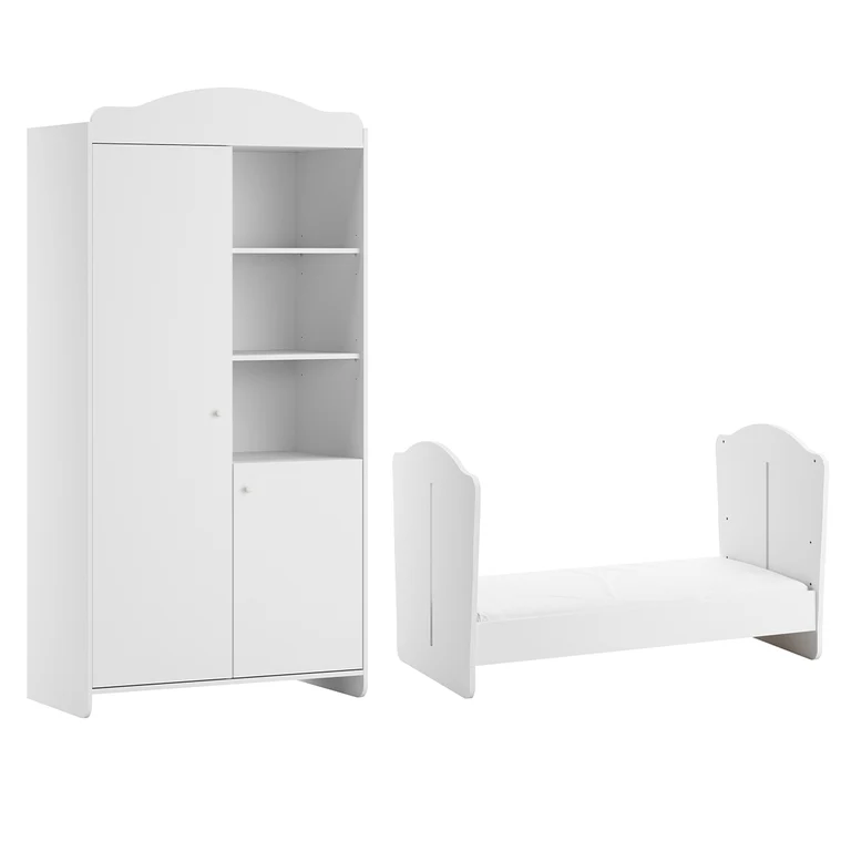 Lit évolutif 70x140 et armoire 2 portes Vox Megeve Blanc