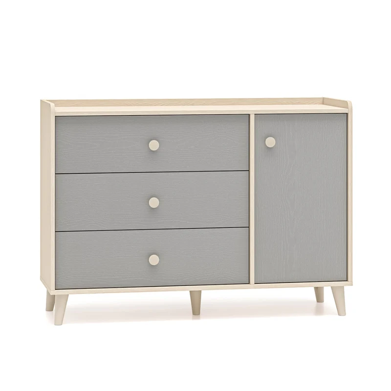 Commode 1 porte 3 tiroirs Alycia Beige et Gris