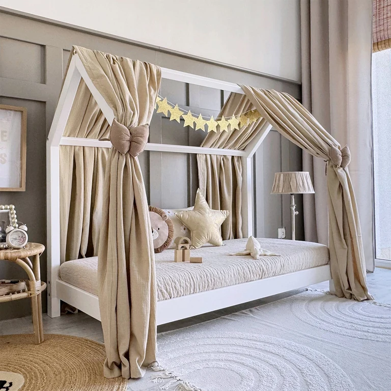 Ciel de lit en mousseline double pour 90x200 Beige