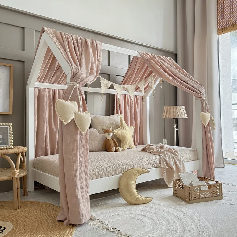 Ciel de lit en mousseline double pour 90x200 Rose clair