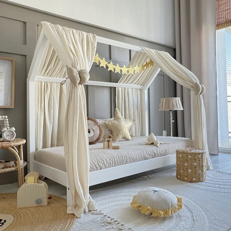Ciel de lit en mousseline double pour 90x190 Ecru