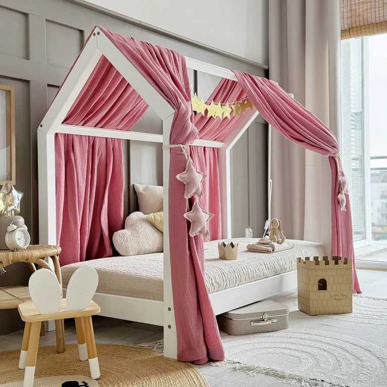 Ciel de lit en mousseline double pour 90x190 Rose