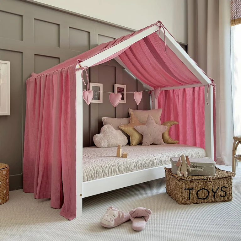 Ciel de lit en mousseline pour 90x190 Rose