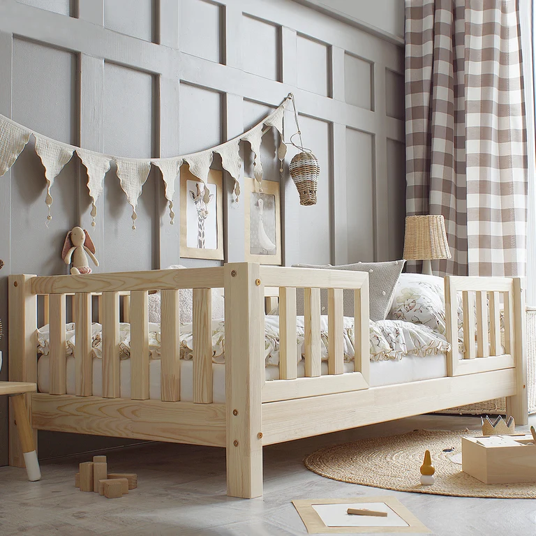 Lit 90x190 barrières et sommier inclus pieds 10 cm Agnès Bois