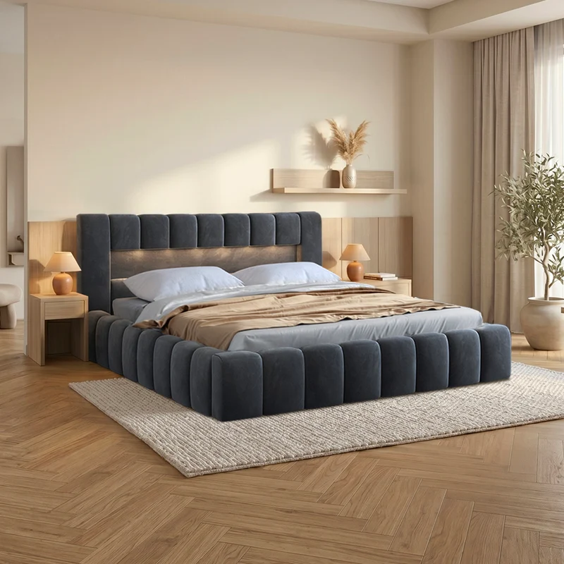 Lit coffre 160x200 sommier inclus Auria Velours Gris foncé