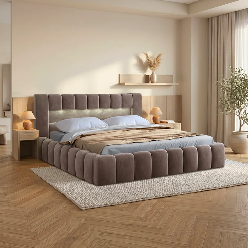 Lit coffre 180x200 sommier inclus Auria Velours Marron
