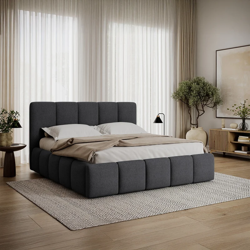 Lit coffre 160x200 sommier inclus Klaus Gris Foncé